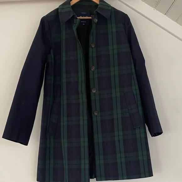 Woman’s Madewell Navy and Green Plaid Coat - Picture 1 of 4